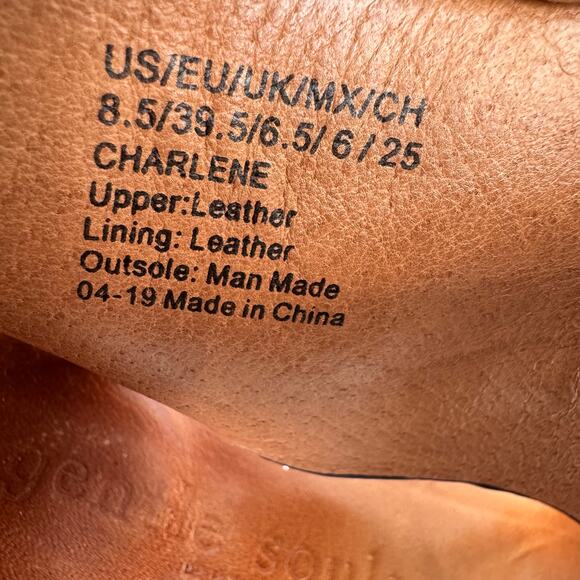 Gentle Souls Charlene sandals 8.5 peep toe cutout block heel zip black leather - Picture 6 of 8